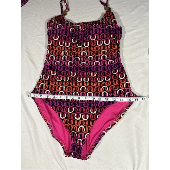 NWT $172‎ Trina Turk [ 12 ] Echo Scoop Neck One Piece Swimsuit Pink Black 6938 - Picture 5 of 9